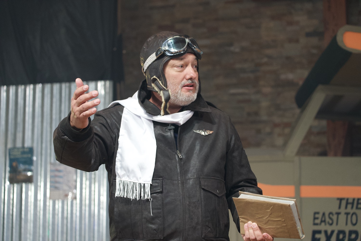 Captain Jett, the Skybound pilot, in a leather aviator jacket, cap, and goggles