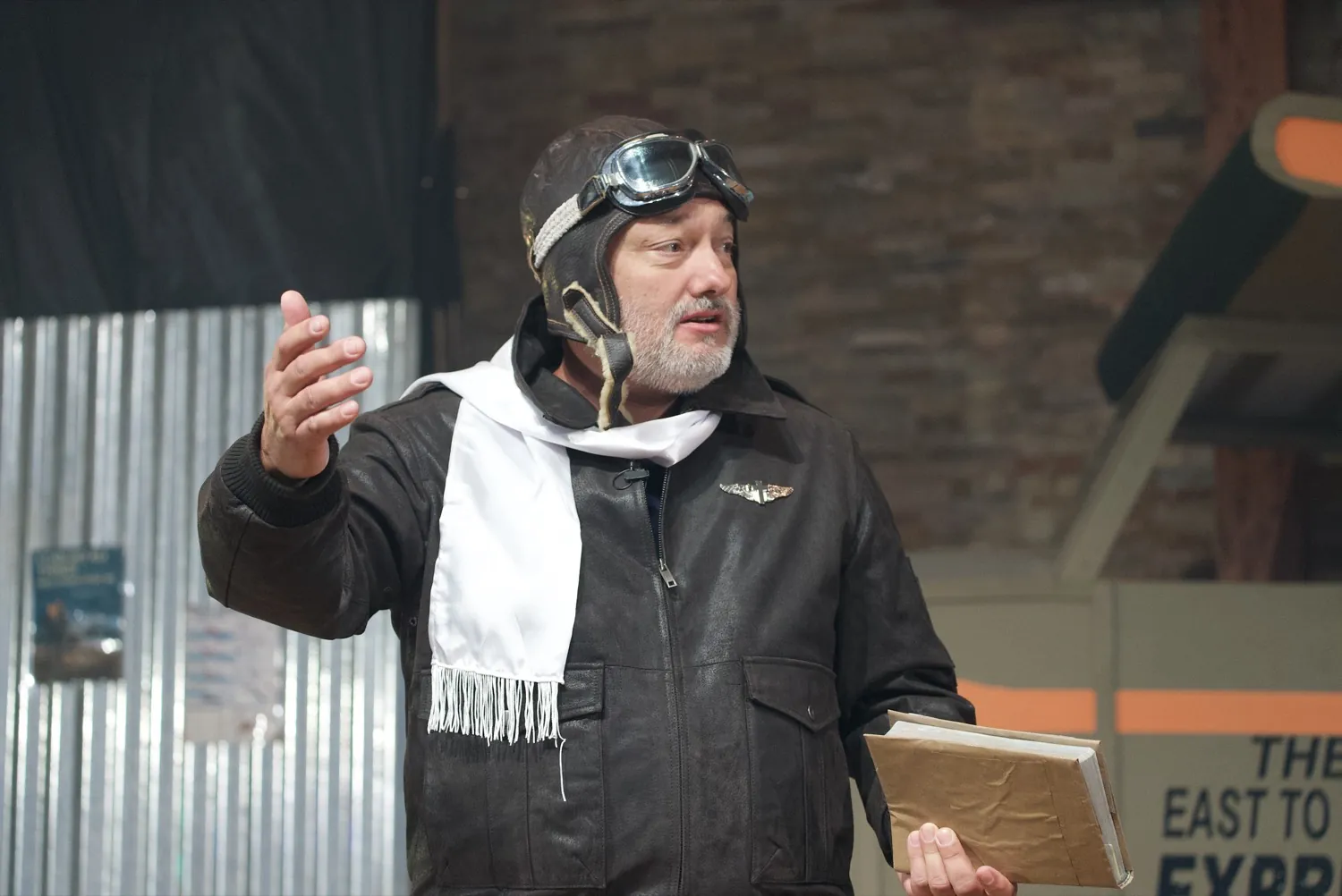 Captain Jett, the Skybound pilot, in a leather aviator jacket, cap, and goggles